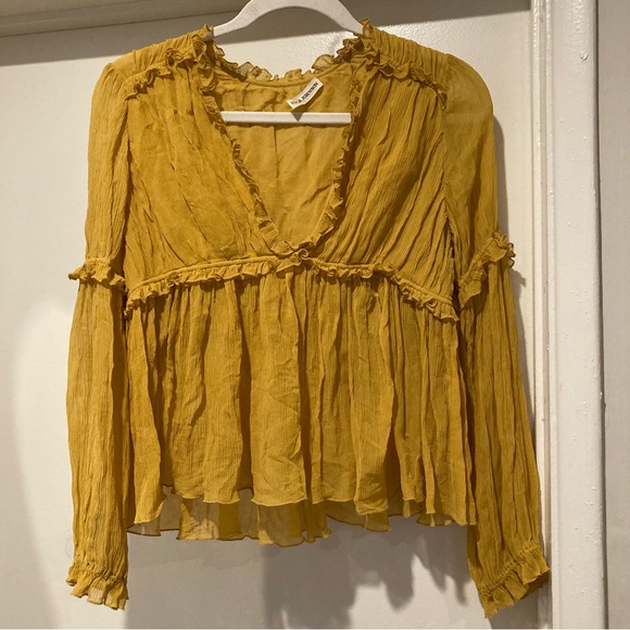 Ulla Johnson Silva Blouse Honey V-Neck Top Fall 100% Silk *Flawed* - Picture 2 of 12